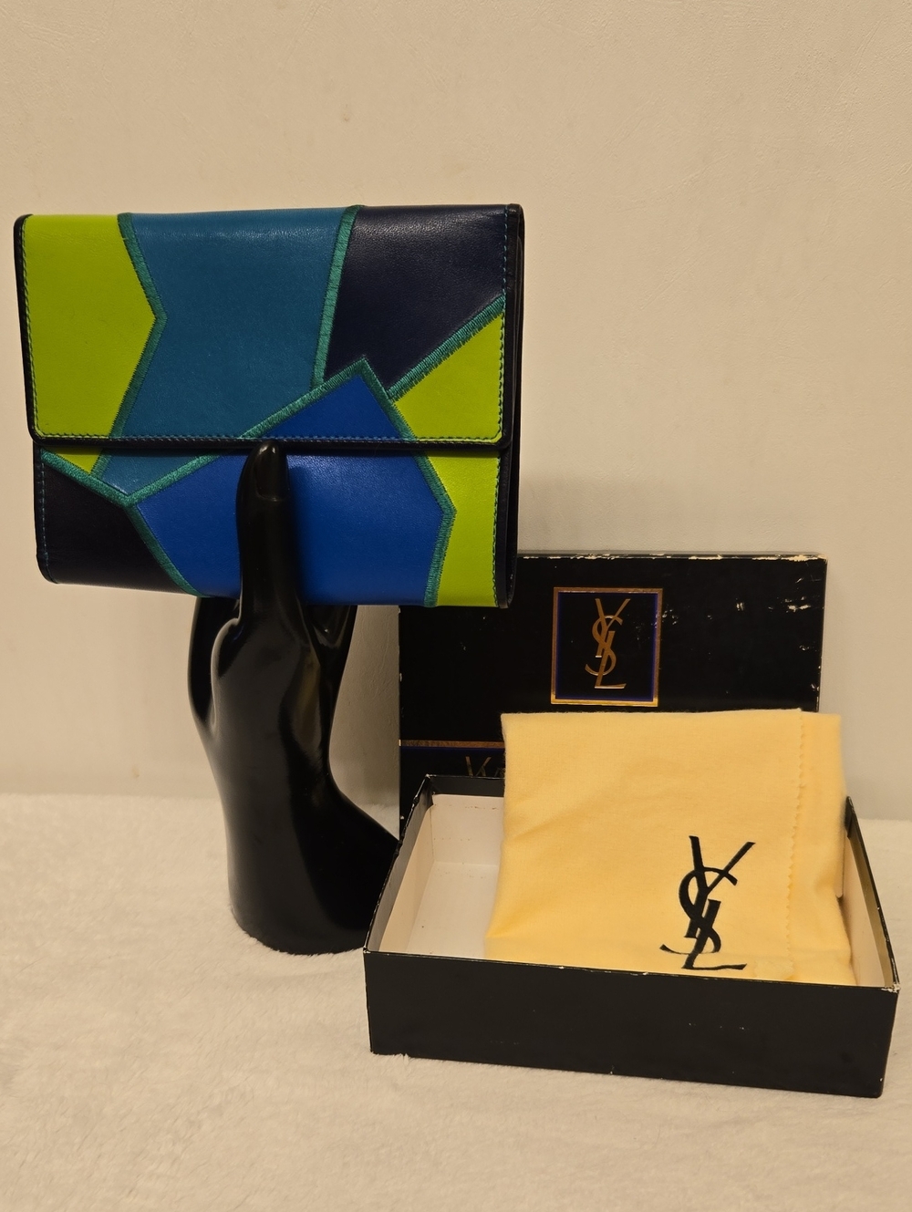 YSL Vintage Rare Patchwork Colorblock Calfskin Bifold Wallet